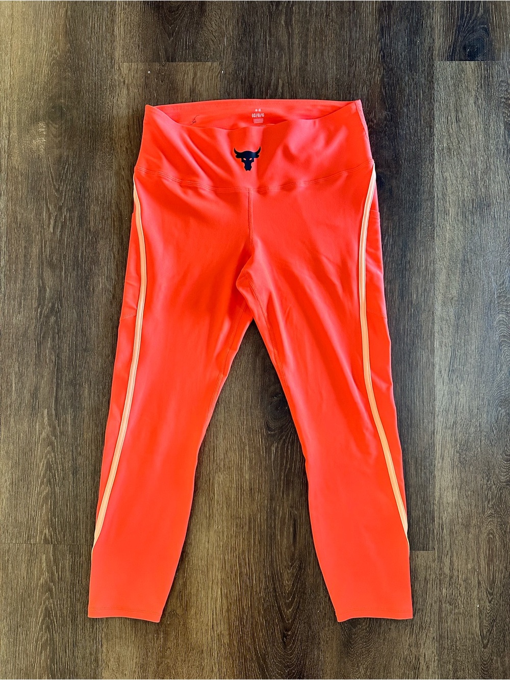 Under Armour Coral Performance Leggings with Yellow Side Stripes